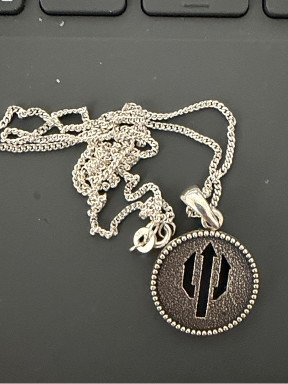 Round Silver Pendant Necklace with Black Inlay